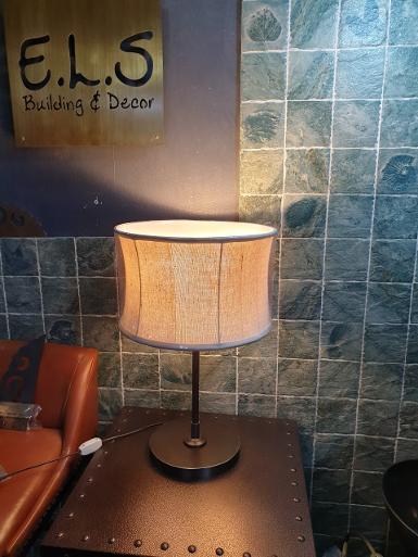 Table Lamp brass with fabric shade Item Code TBLF55 size base 22 cm. long total 55 cm.shade 35 x 22