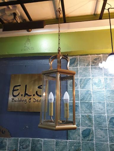 Brass hanging lamp 2 light Item Code HGLJ02L size wide 25 cm. high 48 cm long total 80 cm.