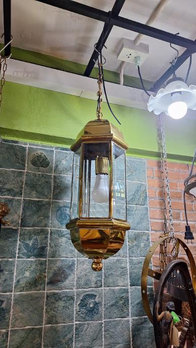 ็Hanging Lamp brass with bevel glass Item Code HLPS66 size W : 190 mm.Long 510 mm.including chain 1m